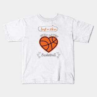 Just a Mom who loves Basketball Heart shaped Basketball Game Day Kids T-Shirt